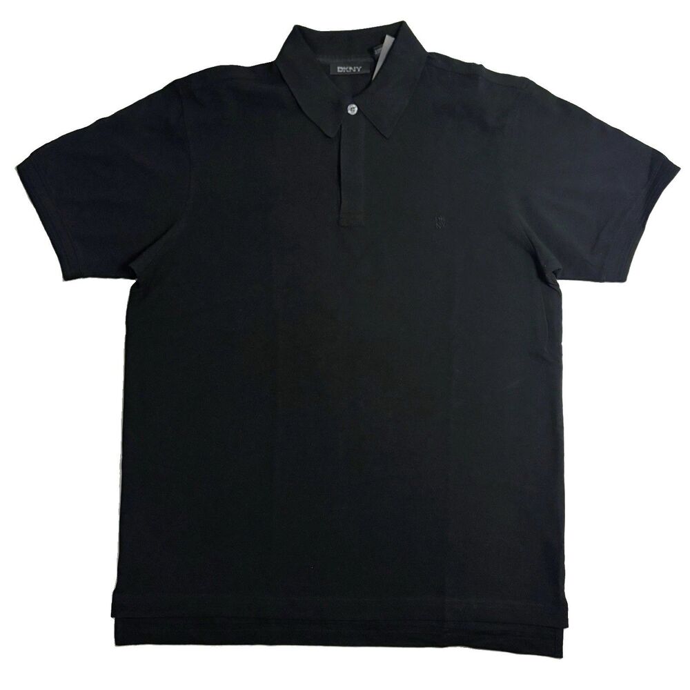 NEW DKNY Men's Solid Black Polo Shirt M Short Sleeve Minimalist 90s Y2K NWT
